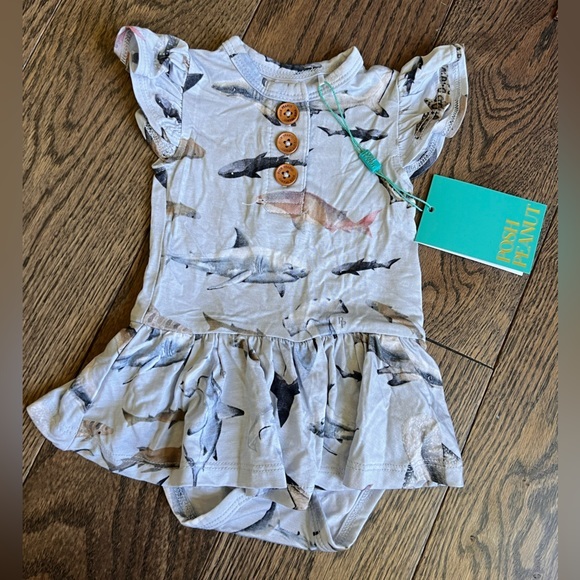 Posh Peanut Other - Posh Peanut gray shark print ruffle bodysuit